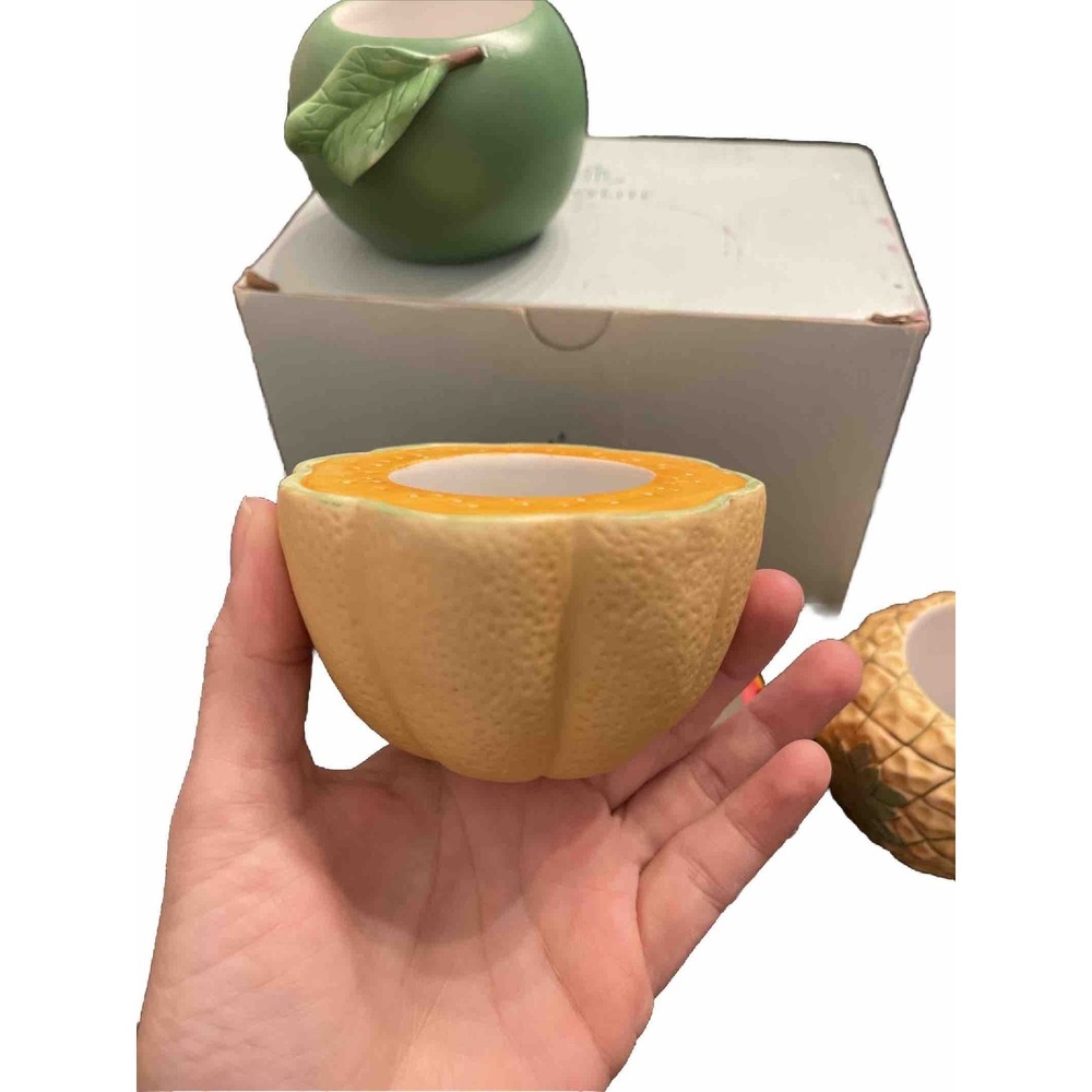 4 Partylite Tea Votive Porcelain Fruits Candle Holder Apple Pineapple Cantaloupe - Picture 12 of 16